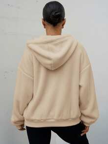 SAYEHFBABY 女士纯色蓬松连帽运动衫，秋冬女士厚羊毛连帽衫 - 駝色 - 查看 2