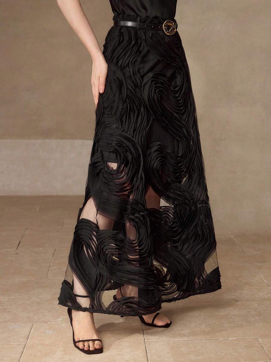 MOTF PREMIUM WOMEN'S TEXTURED DESIGN LONG SKIRT, AUTUMN/WINTER - Black - View 1