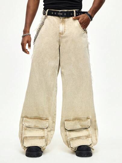Street Life Jeans a gamba dritta con effetto vissuto, vestibilità morbida, color cammello, con passanti per cintura