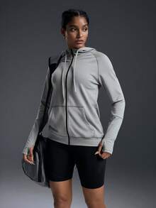 Powerista Chaqueta deportiva casual de manga larga con capucha y cremallera frontal de unicolor - Gris Claro - Ver 7