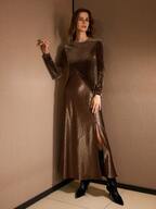 MOTF VELVET & SATIN PATCHWORK HIGH SPLIT HEM DRESS