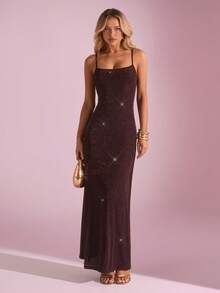 Glamine Women's Elegant Sexy Knit Camisole Bodycon Maxi Dress - Purple - View 5