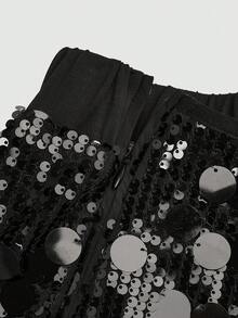 Sweetra 女士纯色亮片A字迷你裙，优雅，适合派对、约会，可爱，侧边蝴蝶结装饰，四季皆宜，夏季，黑色短裙 - 黑色 - 查看 4