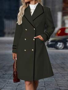 SHEIN Clasi 女士时尚优雅双排扣口袋大衣 - 軍綠色 - 查看 7