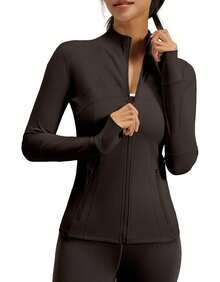 Chaqueta Deportiva de Yoga para Mujer Adelgazante Cuello Alto Ideal para Fitness, Gimnasio o Atuendo Casual Lavable a Máquina - Marrón - Ver 8