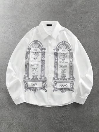 Herren Lässig Langarmhemd mit religiösen Elementen, College-Stil