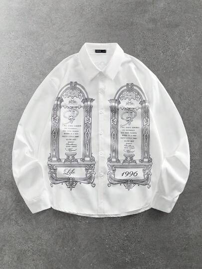 Herren Lässig Langarmhemd mit religiösen Elementen, College-Stil