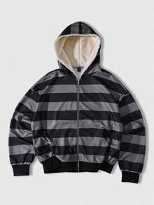 ROMWE MEN Men's Casual Striped Hooded Sweatshirt