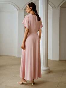 ZEYLAH 优雅长袖连衣裙，饰有装饰纽扣，浪漫春夏款，情人节必备 - 藕粉色 - 查看 3