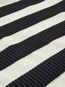 Manfinity Hypemode Men's Preppy Style Rib Knit Polo Top Black And White Stripe Short Sleeve Drop Shoulder Collar - Black - View 5