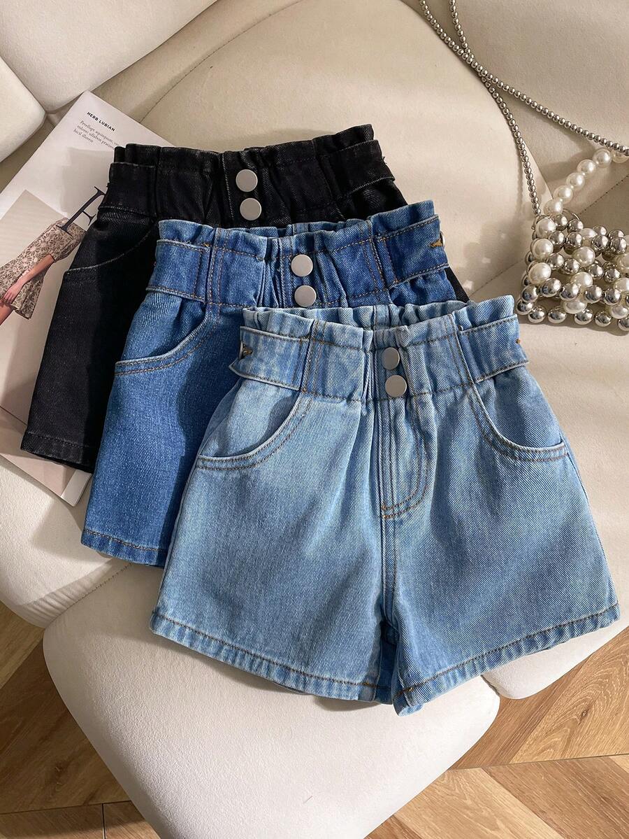 Elladie kids 3pcs Young Girl Light Blue, Dark Blue And Black Pocket Denim Shorts Set - Blue - View 1