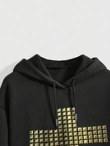 ROMWE Grunge Punk Rivet & Rhinestone Dark Cross Casual Street Punk Loose Fit Black Graphic Sweatshirt For Women - Black - View 3