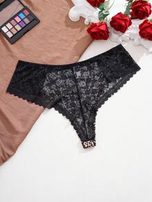SHEIN Plus Size Leopard Print Lace Patchwork Panties ClassicAnimalPrint - Multicolor - View 2