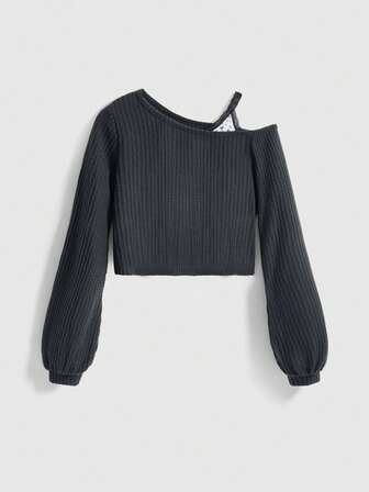 Kawaii T-shirts femme à manches longues, col asymétrique, style décontracté