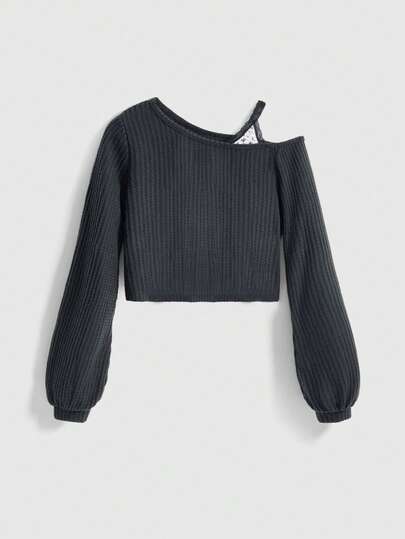 Kawaii Camiseta casual de mujer de manga larga con cuello asimétrico