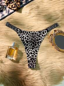 SHEIN Women's Fashion Leopard Print Rhinestone Decorated Thong Panties ClassicAnimalPrint - Multicolor - View 1
