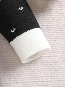 Sparklyn Váy Jacquard trái tim ngọt ngào, dễ thương, đa năng, thời trang thu đông cho bé gái, cổ nhún bèo, váy len dài tay cho lễ hội - màu đen - Xem 4