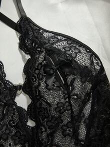 SpicyHot 1pc Plus Size Lace Wireless Sexy Lingerie Bodysuit - Black - View 3