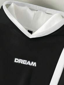 Claim Dot Áo hoodie dài tay thường ngày in chữ màu tương phản dành cho nam, viền bo gân - Đen và trắng - Xem 5