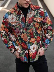 Manfinity LEGND Áo khoác dài tay họa tiết hoa cho nam, áo sơ mi hoa cho nam, áo blazer hoa cho nam, áo sơ mi hoa cho nam, áo khoác mùa hè cho nam, áo sơ mi cài nút cho nam, áo sơ mi hoa nhiều màu cho nam. - màu nâu - Xem 4