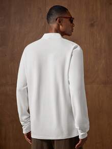 AKNOTIC 男士白色纽扣半开襟休闲长袖T恤 - 白色 - 查看 5