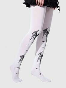 ROMWE Goth 1双哥特风深色格子豹纹印花紧身裤 - 純白色 - 查看 3