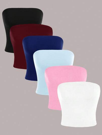 SHEIN Essnce 6pcs/Set Sexy Casual Solid Color Versatile Fitted Tank Tops, Suitable For Summer