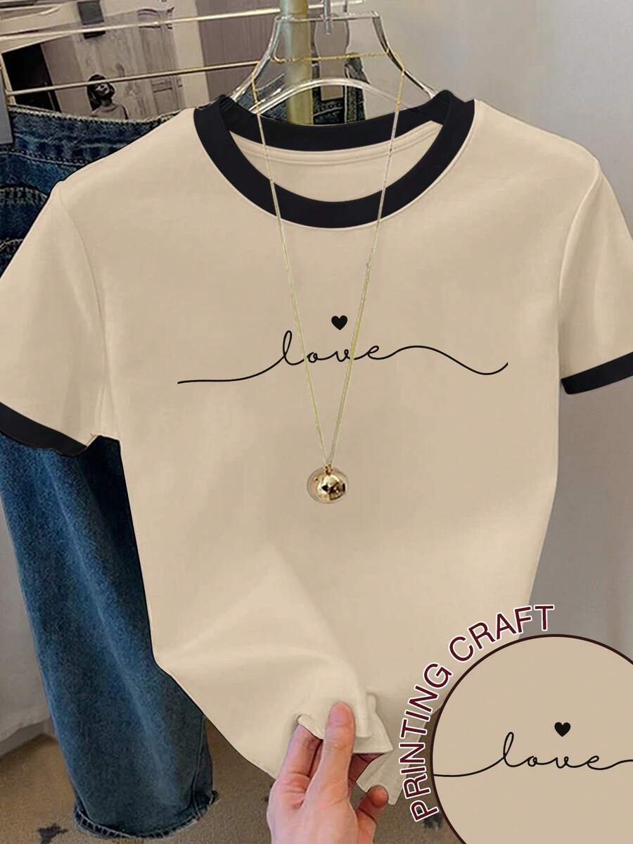 Resyla Kaos Wanita Ukuran Besar Kasual Serbaguna Leher Bulat Lengan Pendek - Khaki - View 1