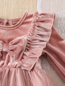 SHEIN Toddler Girls' Elegant Bow Decor Mesh Party Dress - Pink - View 4