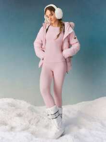 GLOWMODE Skiing Collection Alpine Confidence Soft Warm Nylon Wool-Blend Sweat-Wicking Deodorizing Mid-Rise Skiing Base Layer Bottoms  Outdoors Skiing Wear Valentine's Day Spring Summer - Pink - View 5