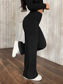 Flexra Petite Quần jeans ống loe cạp cao co giãn màu trơn dành cho nữ - màu đen - Xem 16