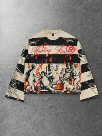 Unisex Lässig Rundhals Langarm T-Shirt mit Muster, Paar-Outfit, Frühling/Herbst