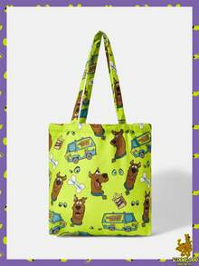 SCOOBY-DOO X SHEIN 1PC Pack, Dog Bone Eye Design, Large Capacity Printed Corduroy Tote Bag. - Multicolor 9 - View 2