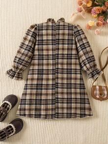 Emery Rose Kids 女童格纹荷叶边蝴蝶结装饰休闲连衣裙 - 黑與白 - 查看 11