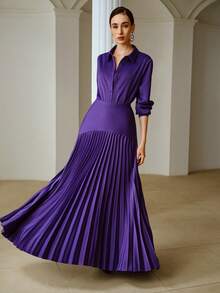 ZEYLAH Elegant Minimalist Fitted Basic Shirt, Spring/Summer - Violet Purple - View 1