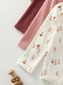 新生女宝宝可爱休闲碎花弹力针织连体衣 - 彩色 - 查看 4