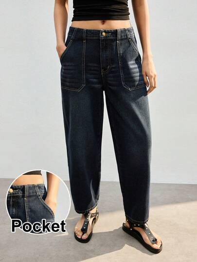 Maija Raw Denim Jeans, Balloon Cut, Sickle Cut Jeans,Retro Low-Rise Banana Pants With Pockets