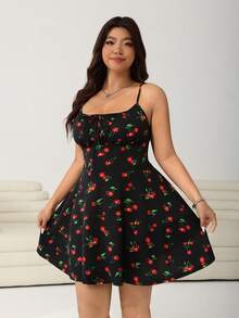 Solflare Vestido de tirantes con vuelo y estampado de cerezas, talle ceñido en la cintura, corte evasé, adecuado para primavera y verano, vestido de playa, vestido bohemio para vacaciones, vestido con corpiño - Multicolor - Ver 3