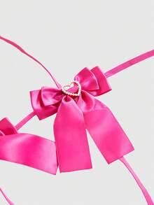 ROMWE Kawaii Bộ đồ liền thân gợi cảm hình trái tim thắt nơ đính đá lấp lánh, kiểu dáng ren, dành cho nữ. - Màu Hồng Tươi - Xem 4