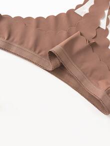 Calcinhas fio dental femininas minimalistas, de cor sólida e com acabamento em concha, confortáveis. - Castanho Café - Ver 7