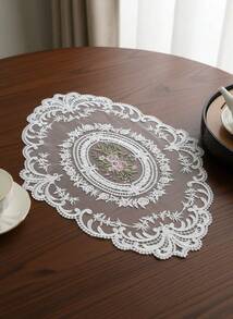 Cirelle 1pc Oval Shaped Lace Hollow Floral Placemat For Home Kitchen - 1 Item - View 1
