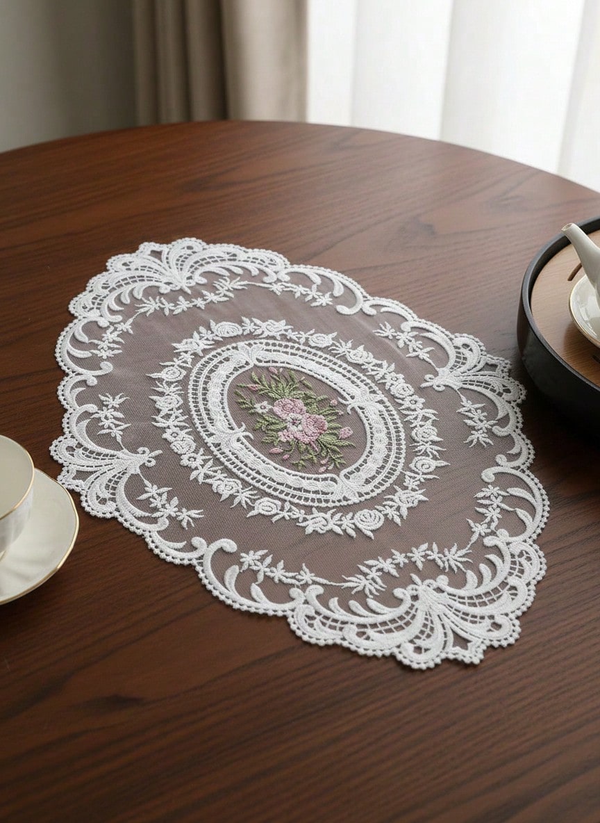Cirelle 1pc Oval Shaped Lace Hollow Floral Placemat For Home Kitchen - 1 Item - View 1