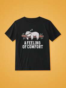 Notgurli 1pc Men's Cute Animal & Letter Print Base Layer Top - Black - View 1