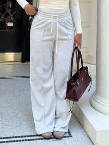 Maria Perezxox 實色束口腰寬腿運動長褲 - 淺灰色 - 查看 4