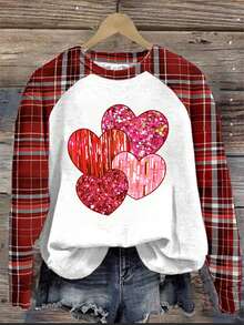 EMERY ROSE Áo nỉ dài tay tay raglan dành cho nữ, thích hợp cho mùa thu/đông và ngày Valentine: Áo nỉ đôi hình trái tim, áo thun in hình dễ thương cho nữ, áo thun in hình trái tim, áo dài tay dễ thương. - trắng - Xem 3