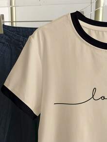Resyla Kaos Wanita Ukuran Besar Kasual Serbaguna Leher Bulat Lengan Pendek - Khaki - View 4