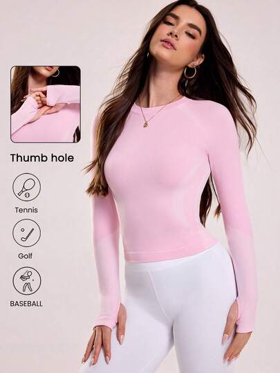 Sovereign Charm Casual Versatile Long Sleeve Slim Fit Seamless Sports T-Shirt Long Sleeve Workout Tops Tight Fitted Chic Autumn Tops Tummy Control Tops