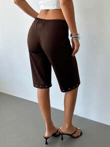 Aloruh 咖啡色针织撞色铆钉短裤，棕色七分裤，辣妹风，复活节，海滩，夏季，锐舞派对，演唱会，乡村音乐会，休闲，波西米亚风 - 咖啡棕 - 查看 7