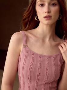 MOTF PREMIUM Conjunto de 2 piezas de camiseta sin mangas y chaqueta con textura de punto y decoración de mariposa para mujer, para otoño/invierno - Rosa - Ver 3