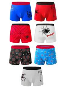 Tween Boys Trunks-7 Piece Pack Boxer Briefs Spider Web Print Halloween Theme Elastic Waistband Stretch Fit Breathable Soft Red Blue Black White Gray All Season Everyday Play School Holiday Gift New Year 2026 Essential - Multicolor - View 3